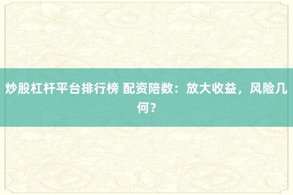 炒股杠杆平台排行榜 配资陪数：放大收益，风险几何？