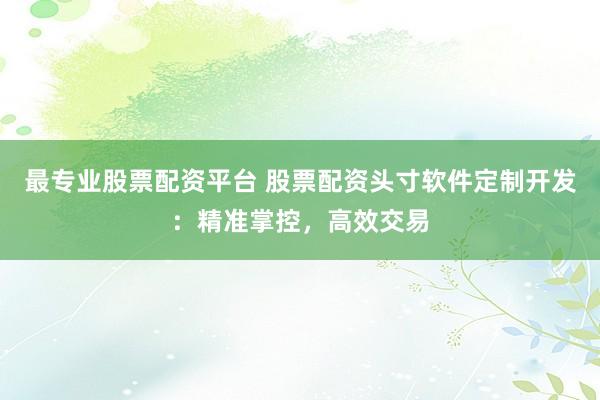 最专业股票配资平台 股票配资头寸软件定制开发：精准掌控，高效交易