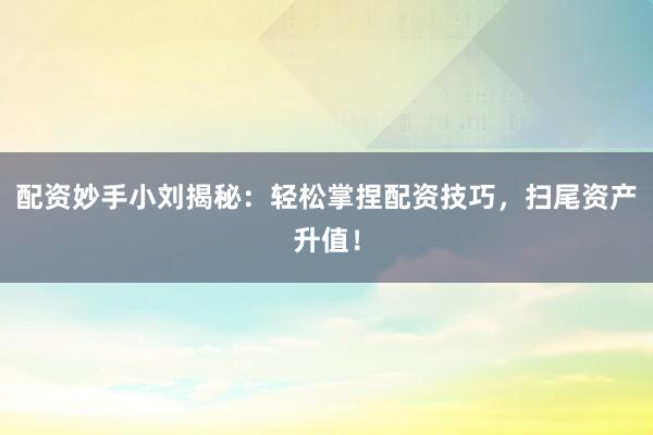 配资妙手小刘揭秘：轻松掌捏配资技巧，扫尾资产升值！