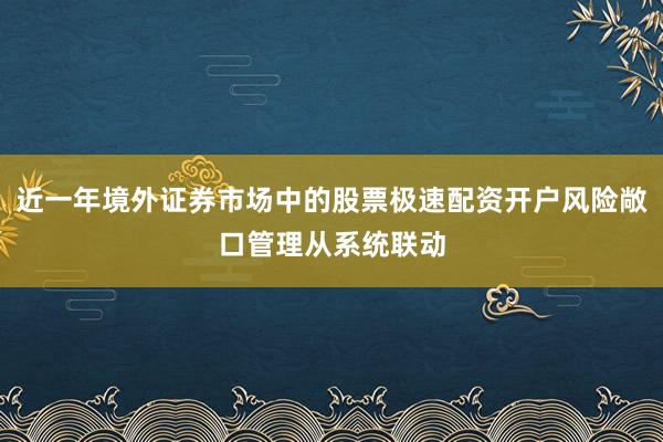 近一年境外证券市场中的股票极速配资开户风险敞口管理从系统联动