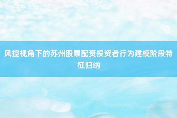 风控视角下的苏州股票配资投资者行为建模阶段特征归纳