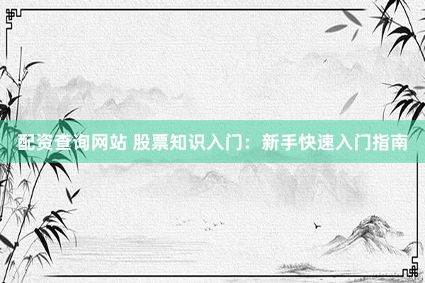 配资查询网站 股票知识入门：新手快速入门指南