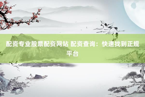 配资专业股票配资网站 配资查询：快速找到正规平台