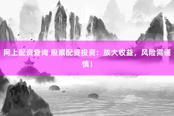 网上配资查询 股票配资投资：放大收益，风险需谨慎！